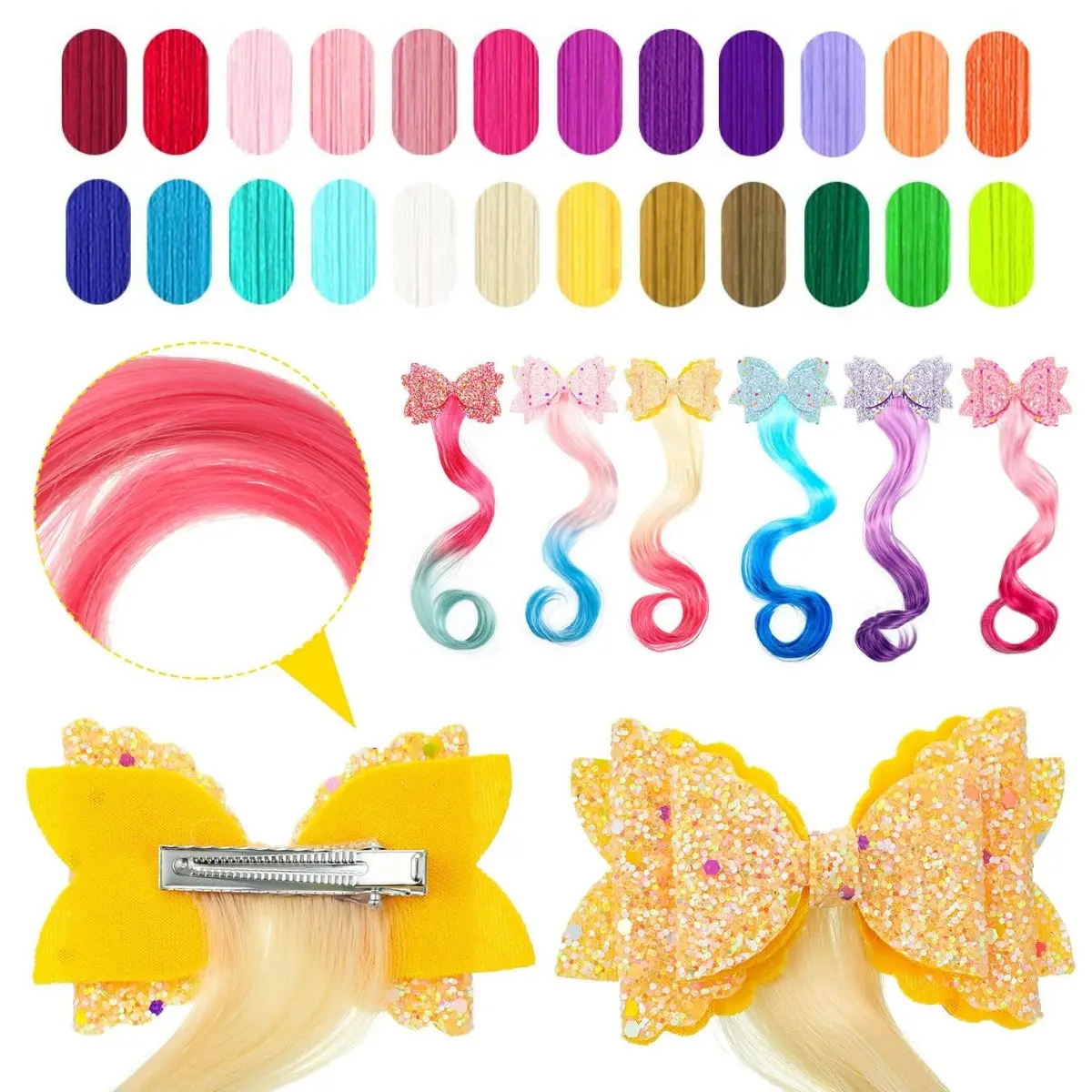 Colorful Curly Wig Glitter Clip Hair Piece Kids Hair