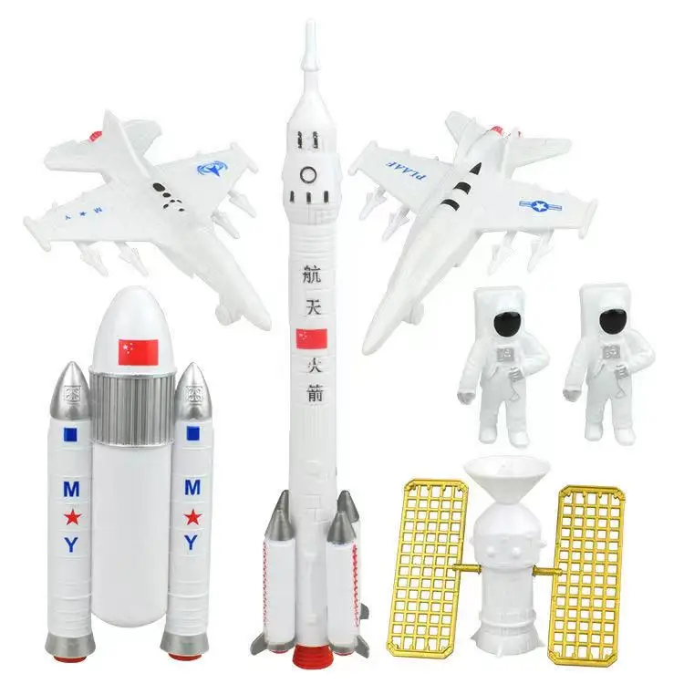 7pcs Space Birthday Cake Topper Outer Space Astronaut Rocket Satellite Figures Planets Ship Cake Ornament for Space Theme Party