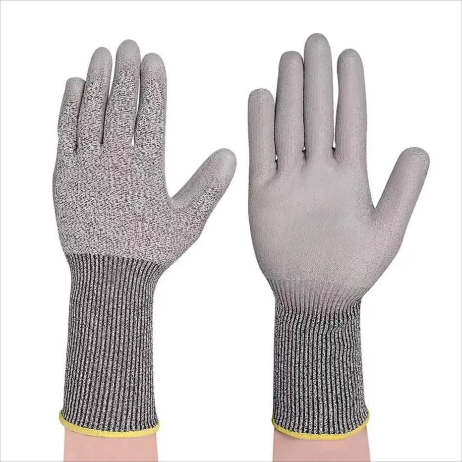 Long Cuff HPPE level 5 anti cut hand arm protection safety gloves PU coated cut resistant working gloves