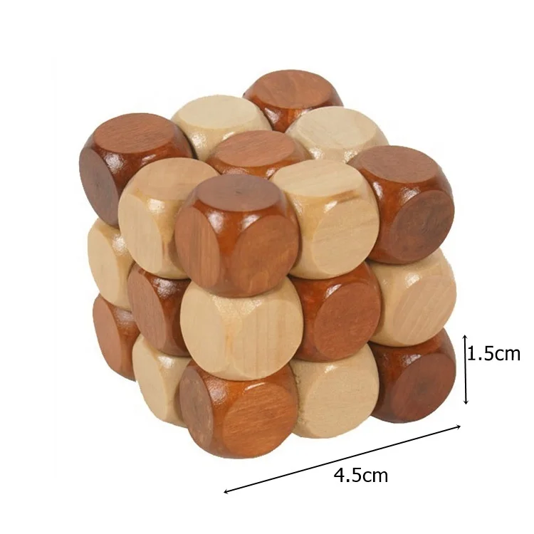 Kong Ming lock 4.5cm wooden brain teaser cube puzzle