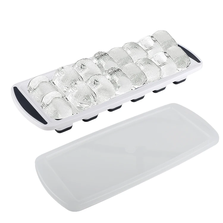 Plastic Reusable Stackable Non-Stick Ice Cube Mold Tray With Lid And 16 Compartments ice cube tray For Making Chilled Drinks