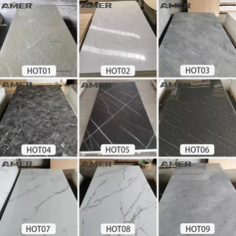 Amer factory price oem 1220*2440mm black and silver high gloss marble wall panel