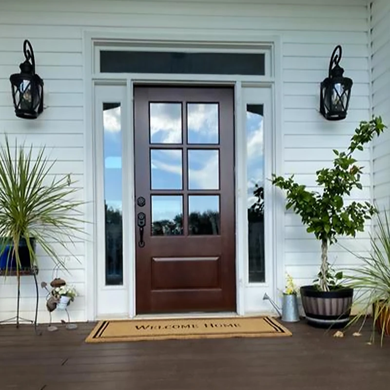 Left-Hand 6 Lite Clear Stained Oak Wood Prehung Front Door American Exterior door