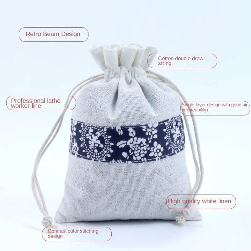 New custom printed linen bunches dust bag sachet bag for cotton and linen reuse bunches drawstring bag