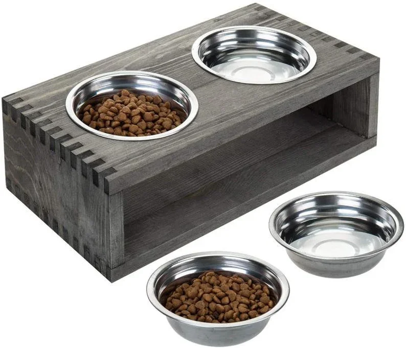 Customized Large Breed Dog Food Stand Modern Wood Pet Feeding Station with Bowl Home Wood Elevated Feeder
