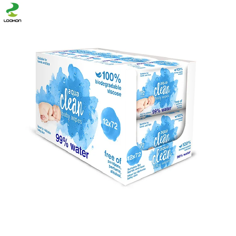 Lookon Custom logo Lint Free Non Woven Newborns Disposable Biodegradable Aloe Vera 100% Compostable Water Based Baby Wipes