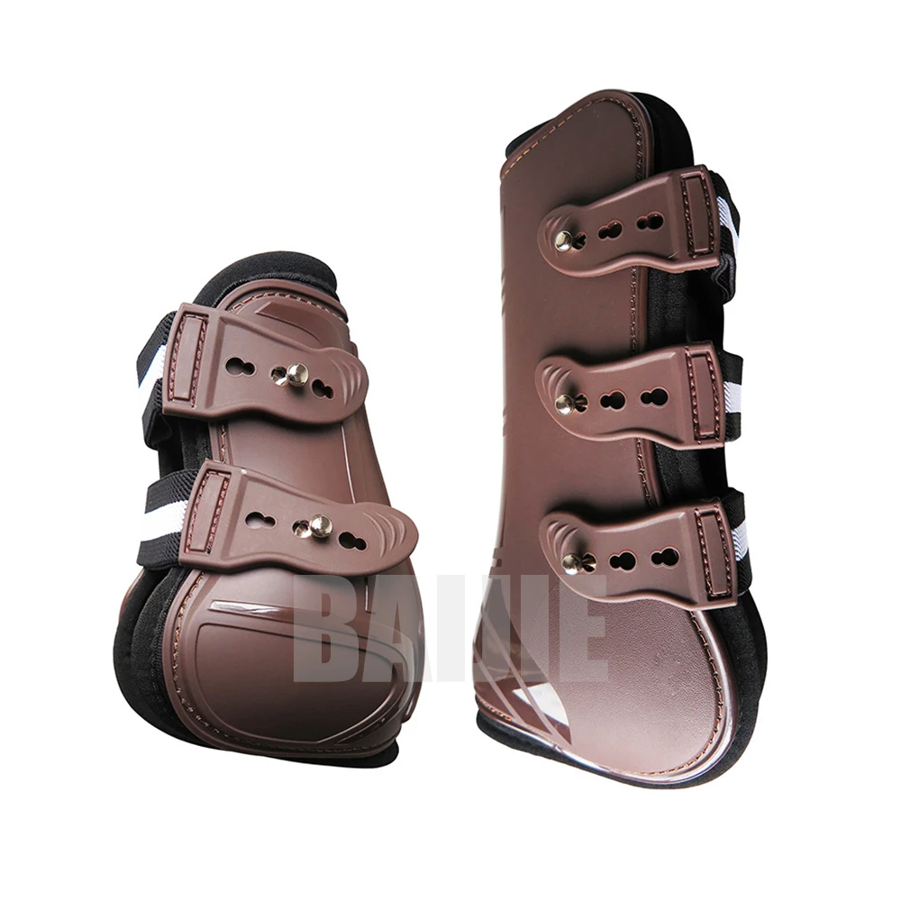 Blue Front & Back PU Horse Fetlock Boots Set Protective Boot Set of 4 Leg Wraps Sport Horse Riding Boots