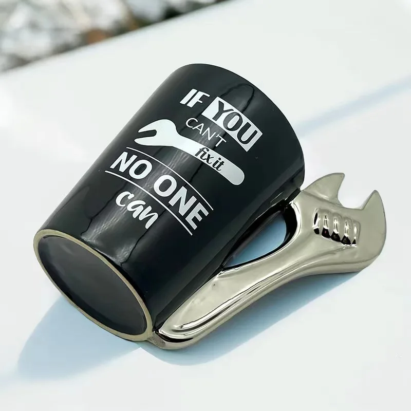 Custom logo new arrival creative wrench handle design ceramic coffee tea mug for gift