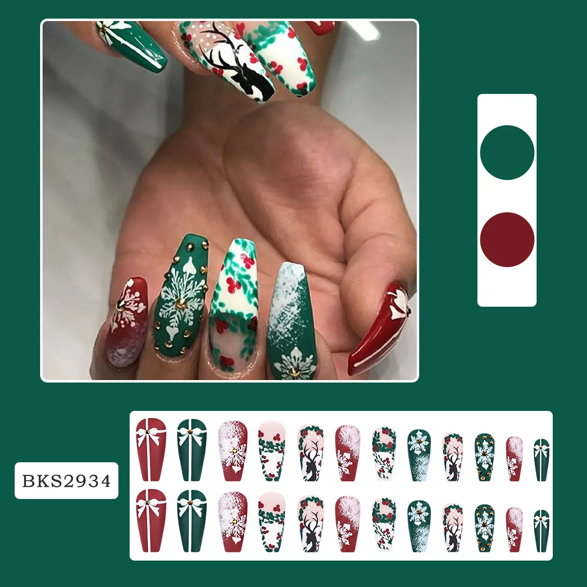 2024 Christmas Snowflake Elk Press on Nails Fake False Nails Full Cover Artificial Nails