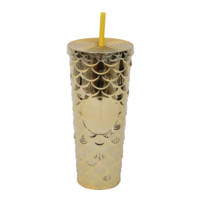 Factory Mermaid Cup Scale Glitter 24oz Mugs Insulated Double Walled Plastic Cups Fish Scales Tumbler With Straw And Lid