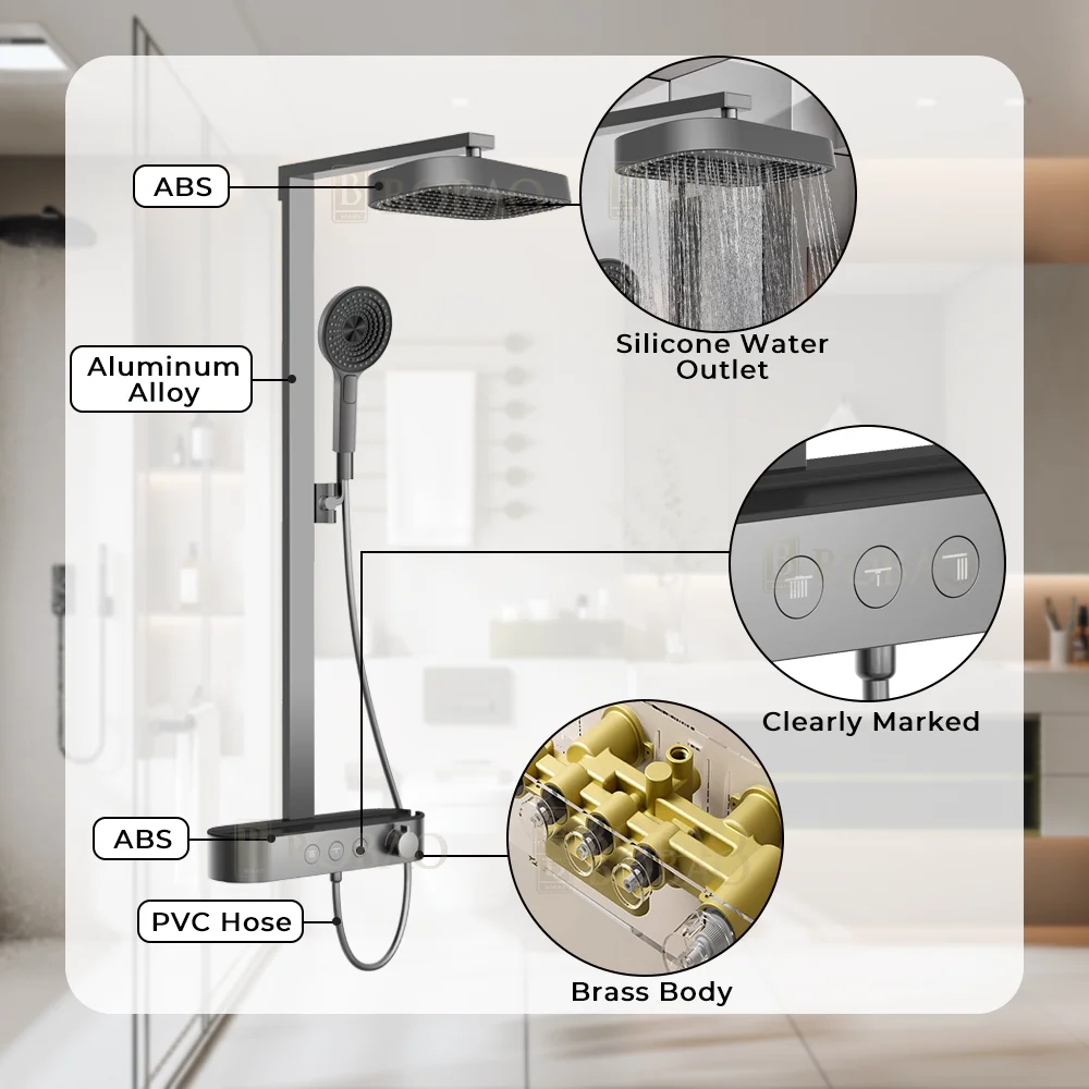 Hotel Luxury Smart Bathroom Shower Three Function Piano Keys Shower Set Rain Shower Faucet Set