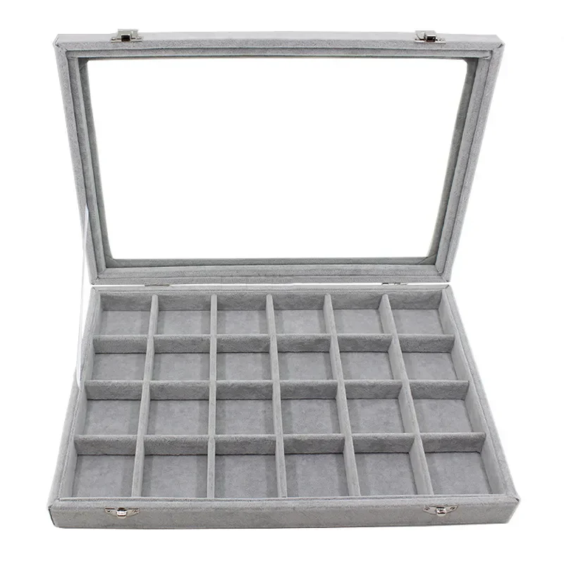 SESI DIY Color Grey Organizer Velvet Logo Custom Jewelry Tray Display Luxury Jewel Tray With Lid Asian Style Lid
