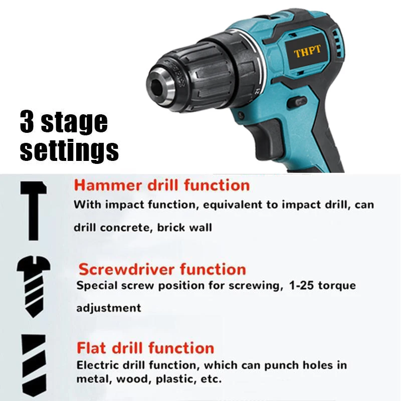 3-4 Kits 21V Grinder Electric Hammer Wrench Cordless Power Drills Combo Tool Set Box