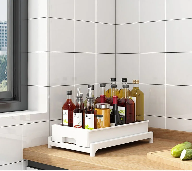 Kitchen underwater drawer pull out cabinet floor to ceiling gap collection fruit vegetable storage rack