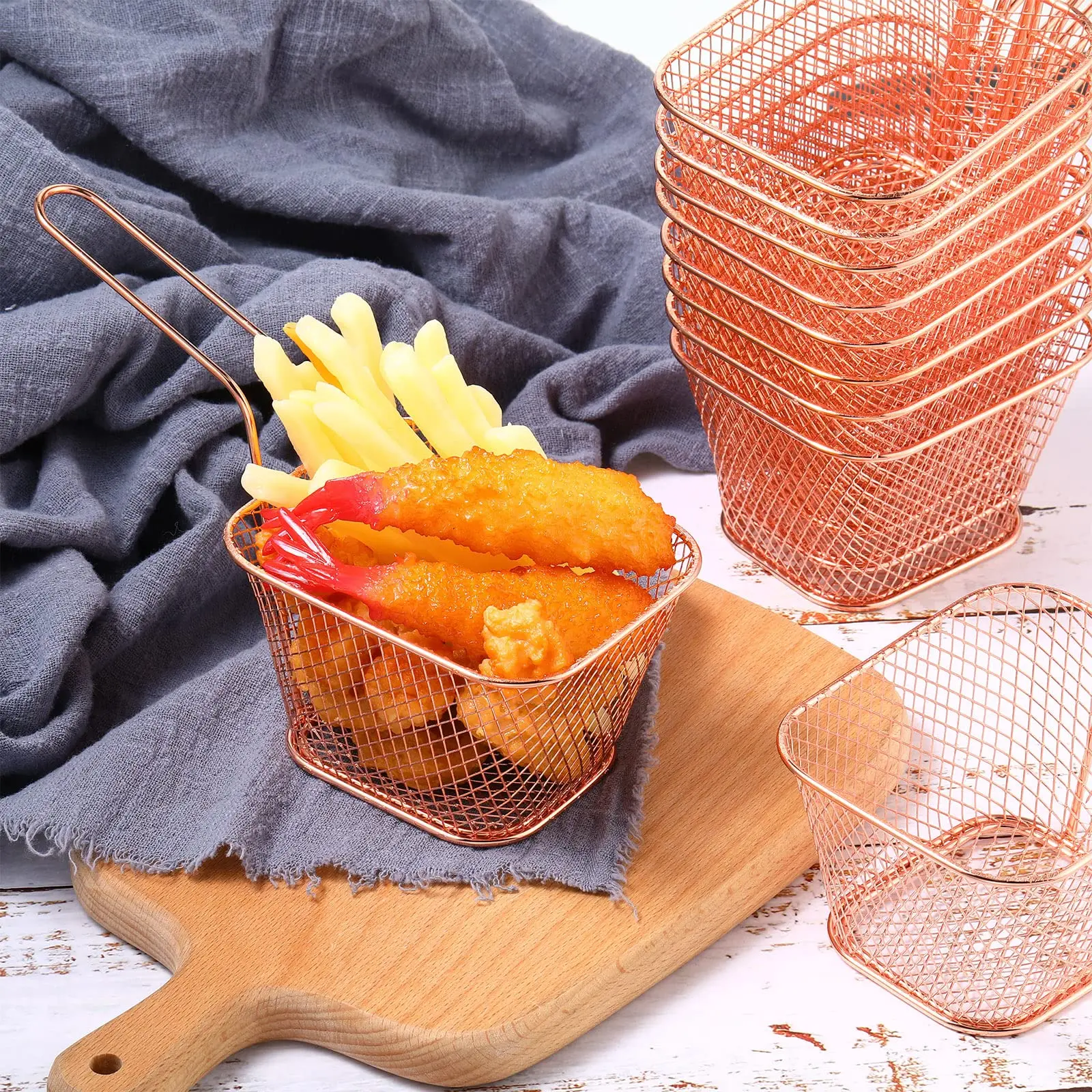 A set of Metal Iron Mini French Fry Frying Basket Chips Basket*24