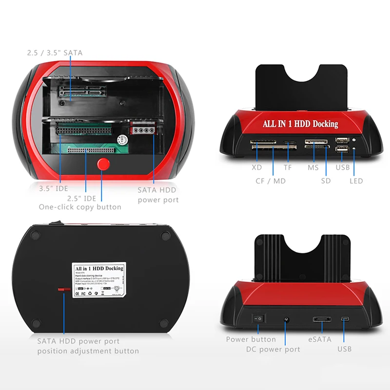 USB 2 0 для IDE SATA жесткий диск OTB док-станция клонирования ВСЕ В ОДНОМ HDD Dual Bay 5 дюймов 3 eSATA с