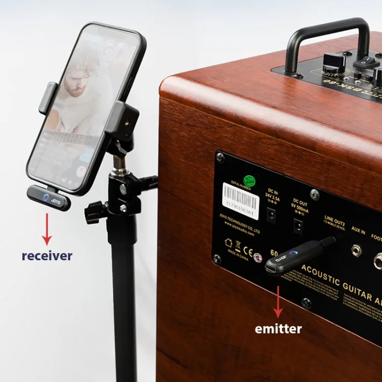 JOYO Wireless Audio Interface Transmitter Receiver Set Two Interface for Cellphone Live Streaming Internal Recording Sound Card