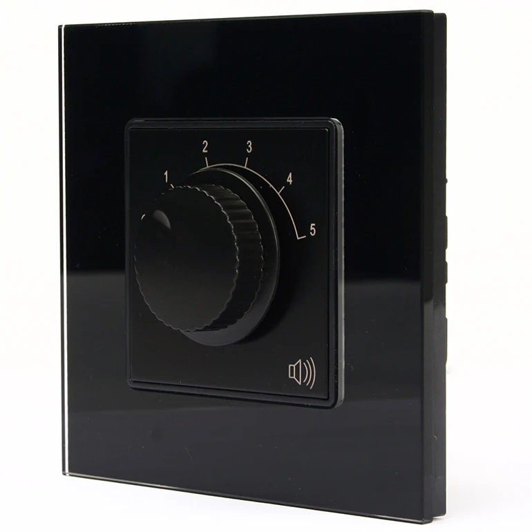 Black 95*95MM size Tempered Glass 5 level resistance fixed volume control switch