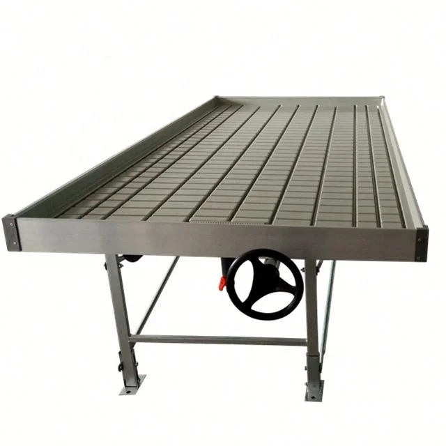 Hydroponic farm system ebb and flow rolling table top benches commercial growing with hydroponic plant