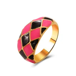 New Arrival Enamel Heart Flowers Alien Link Open Rings Fashion Cute for Girls Women Designer Pink Purple Gold Plated Zinc Alloy