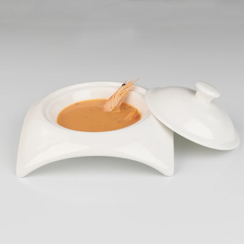 Ceramic porcelain 8 inch square single soup plate for hotel