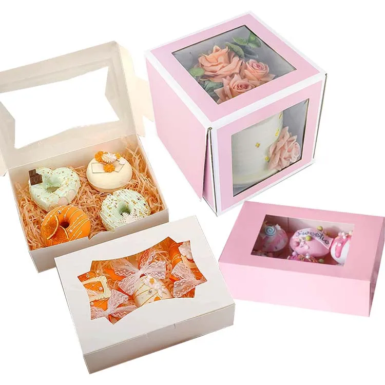 Premium white foldable cup cake bakery donuts cake boxes 12 x 12 x 6 custom print logo luxury cardboard 10 inch cake box square