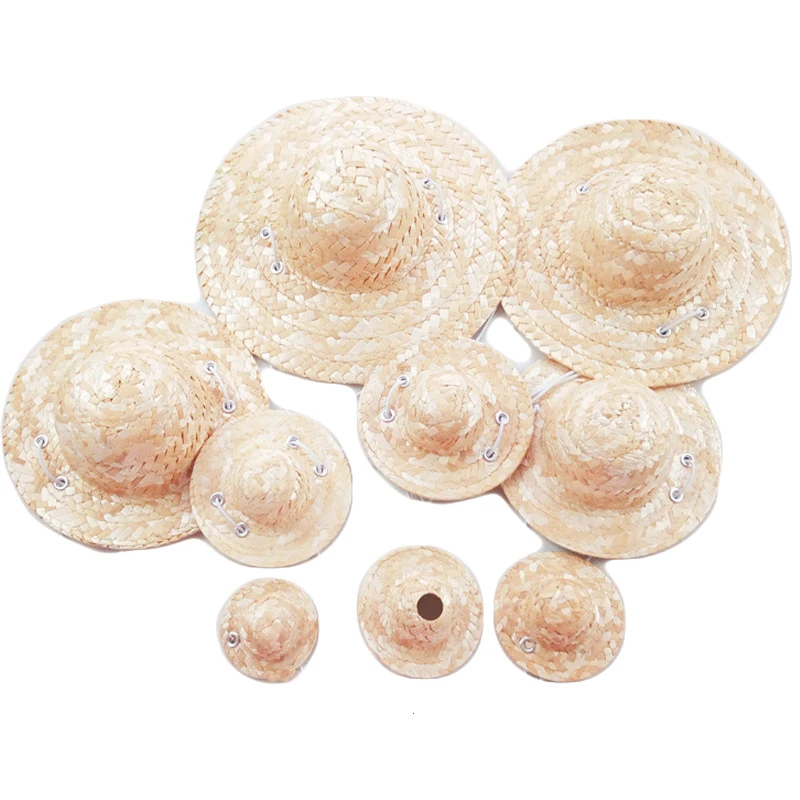 Pet straw hat Spring Summer Straw mini hat Vintage Farmer adjustable DIY doll decorated straw hat mini
