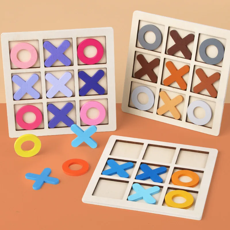 Children Entertainment Table Board Game Toy Colorful Wooden XO Tic Tac Toe Chess Game