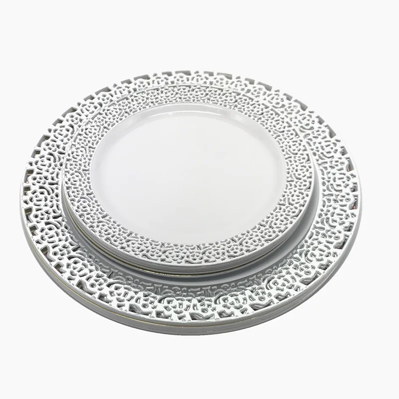 Gold Lace Design 125 Piece Plastic Disposable Dinnerware Set