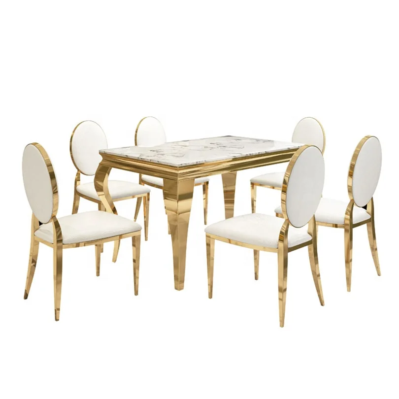 European classic luxury dining table for dining room hotel marble top stainless steel modern dining tables