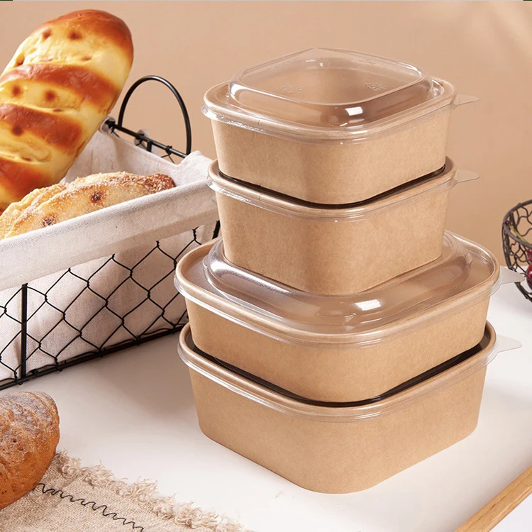 Wholesale Biodegradable Square Paper Bowl 750ml 1000ml Disposable Eco Food Container Square Takeaway Paper Bowl