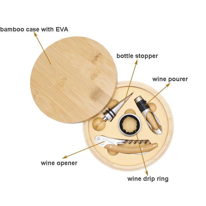 Fathers Day Gift Wine Bottle Opener Set Novelty Bar Ware Wine Accessories Bar Tools in bamboo case