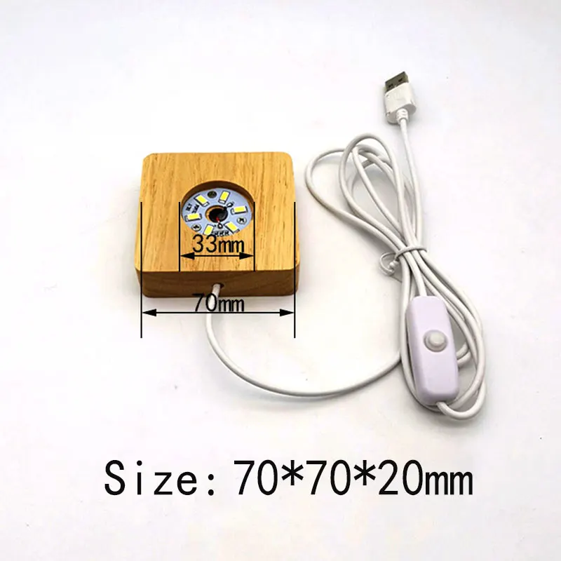 LED Base Light USB wood LED Luminous Base Light Crystal Glass Object Display Round Stand Based for party Glass Art decorate