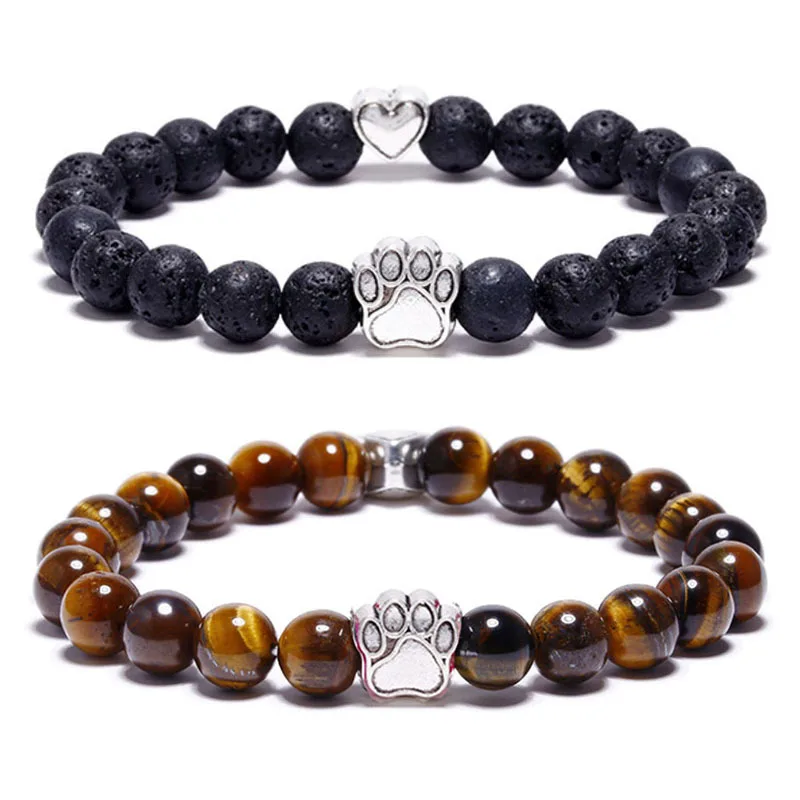 Fashion Natural Stone Healing Crystal Tiger Eye 8mm Beaded Bracelet Alloy Cat Claw Beads Bracelet For Women Men Jewelry
