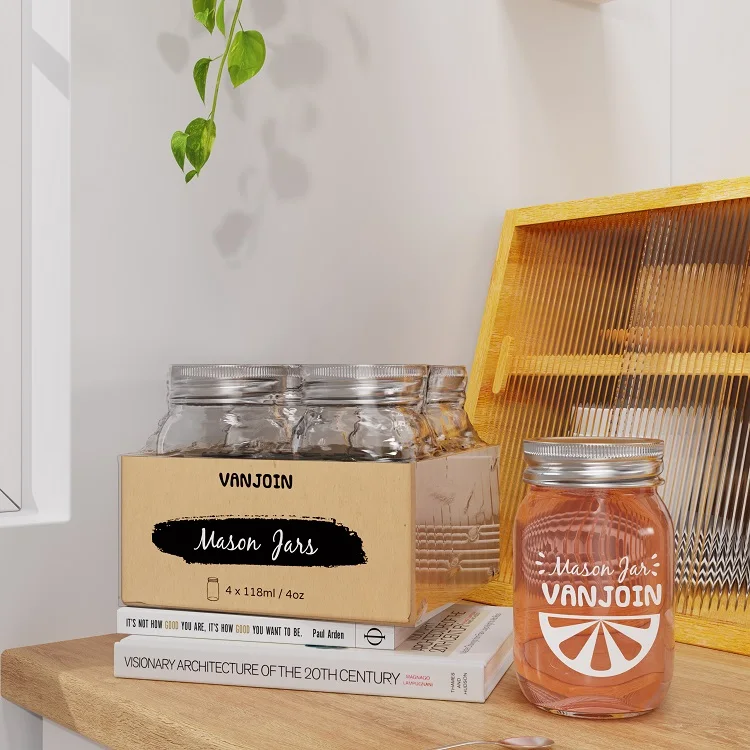 Fruit jar 120ml 250ml 500ml 32oz wide mouth mason jam jar dry food glass mason jars with metal screw lid