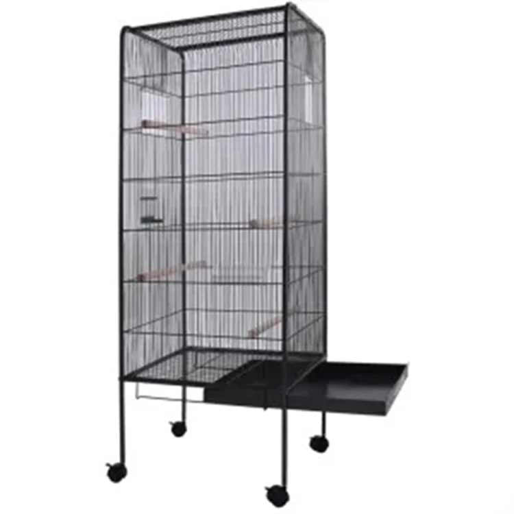 4 wheels Black Metal Wire Large Bird Cage Steel Wire Moving Bird Rabbit Parrot Rest Cage without roof