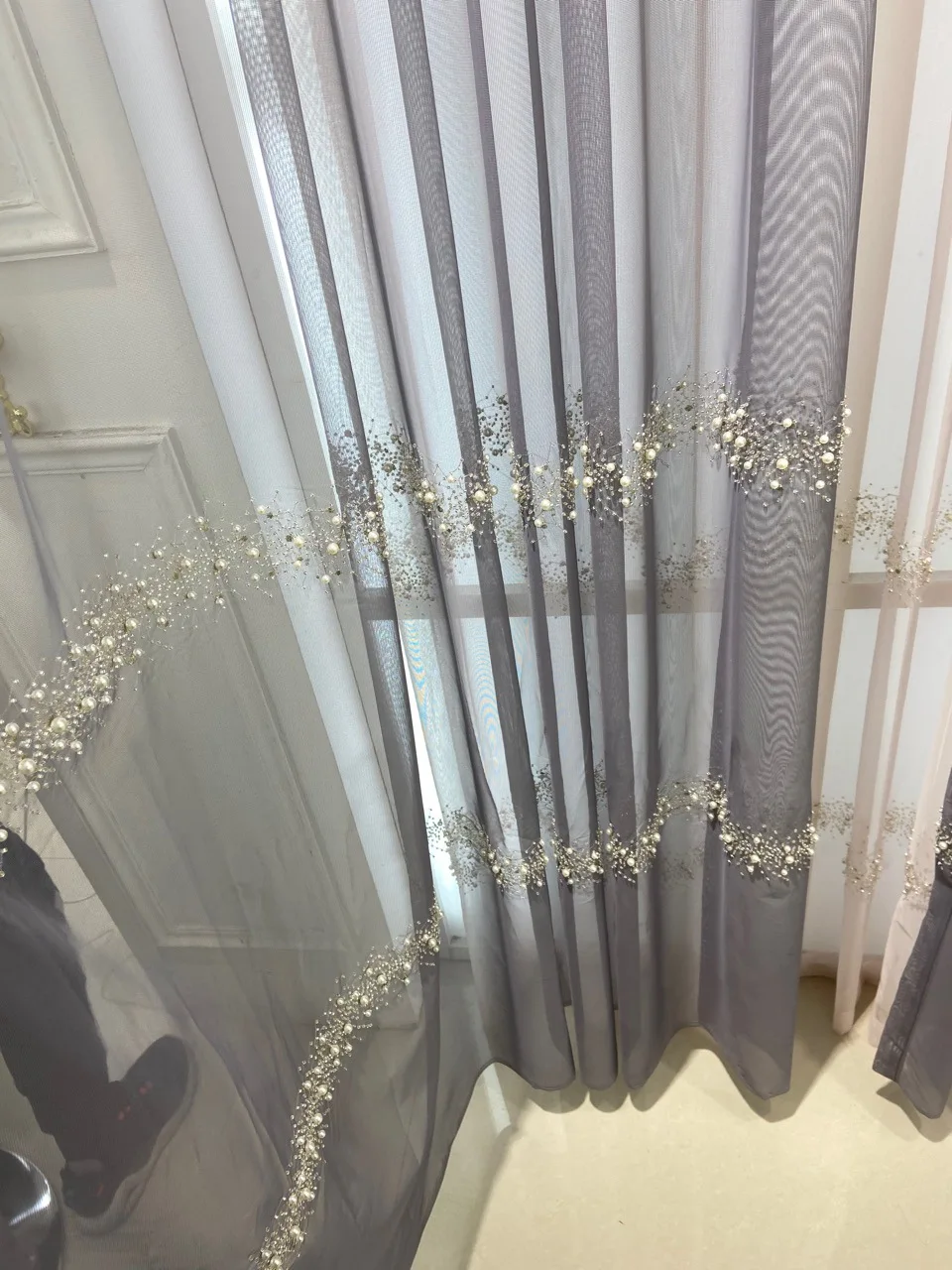 Sunny Textile Pearl Gauze Curtain For Bedroom Curtains For The Living Room Luxury Embroidery Sheer Curtains