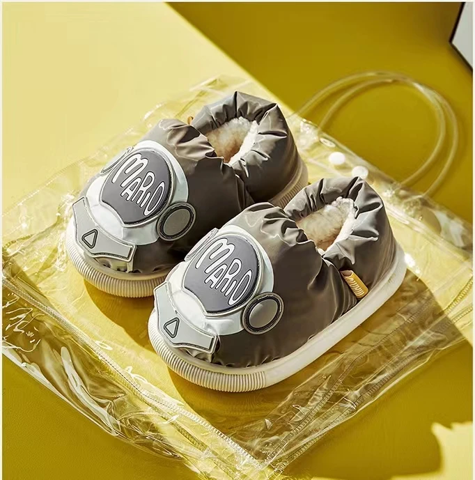 Spaceman Cartoon Boys Girls Anti Slip Thicken Sole Down Cloth Waterproof 2022 Winter Shoes For Kids