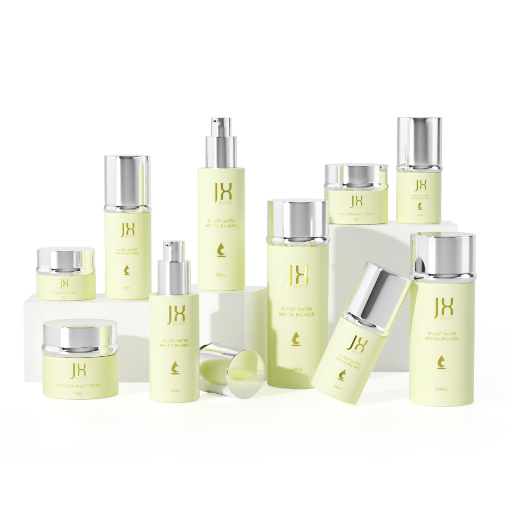 Wholesale luxury skincare body lotion cosmetic packaging glass empty container/serum/toner bottles cream jars with lid