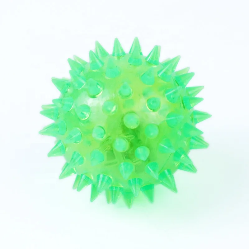 Flashing Spiky Ball Glow Light Ball Light-Up Toys Yoga Ball Spikes Squeaky Colourful Dog ToyBalls, Soft Chew Toys for Pet Dog