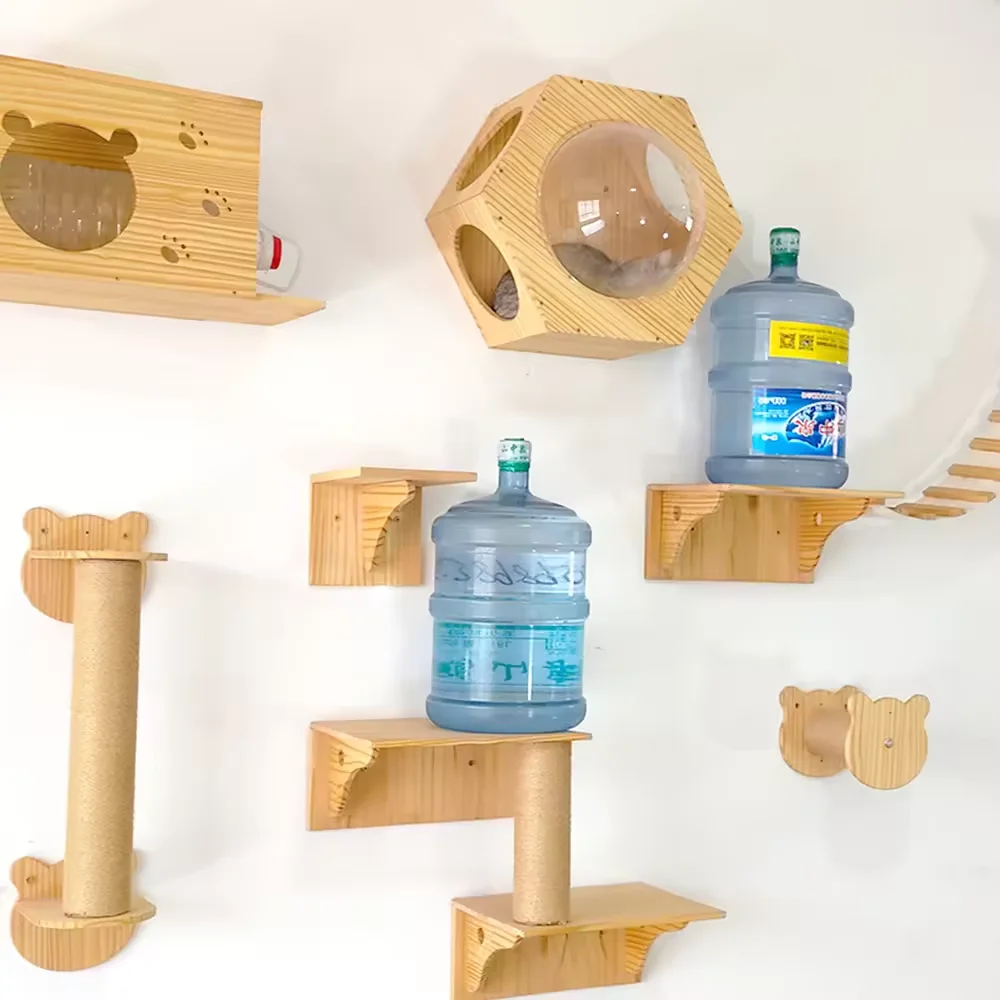 Wholesale cat tree cat springboard luxurious wood tree house natural furniture make tree wall mounted hut