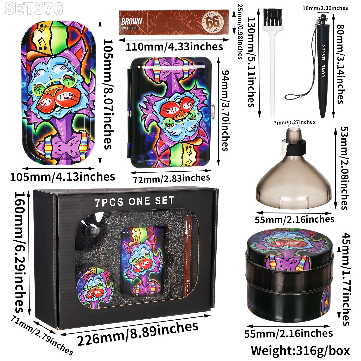7 In 1 Custom Logo Portable hot sale Smoking Kit Rolling Tray Set With Grinder Smoking Accessories Smoke Set Box Kit Set