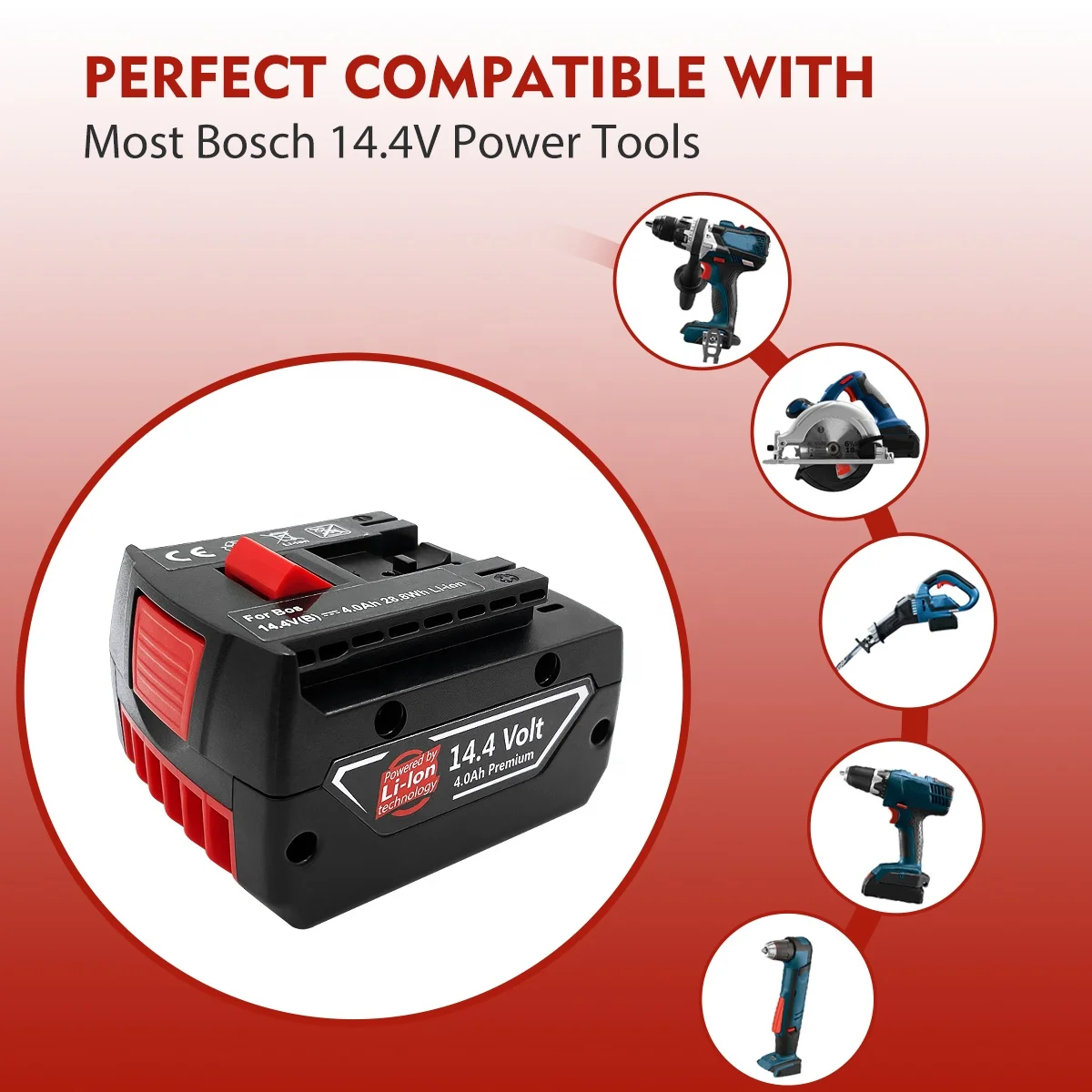 4.0Ah 5.0Ah 6.0Ah Lithium ion Battery Pack Replacement Bosch Battery 14.4v for Bosch Drill Battery BAT614 BAT607