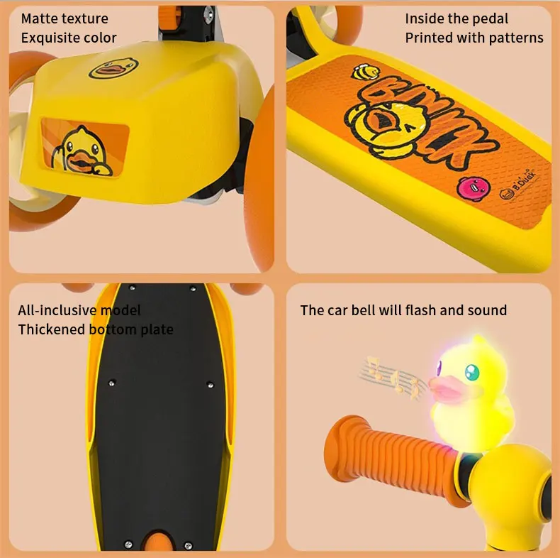 Manufactures Directly Sale Kick High quality yellow duck 2 in 1 foot scooters for 2 to 6 years baby