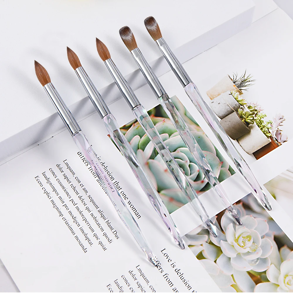 Высококачественная акриловая кисть Kolinsky с индивидуальным логотипом для дизайна ногтей, набор кистей для ногтей