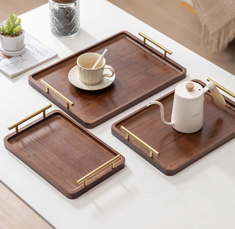 Natural Bamboo Plate Coster Food-Safe Wooden Bamboo Fruit Service Tray Nuts Tray Cracks Storage with Handle for Wedding Party