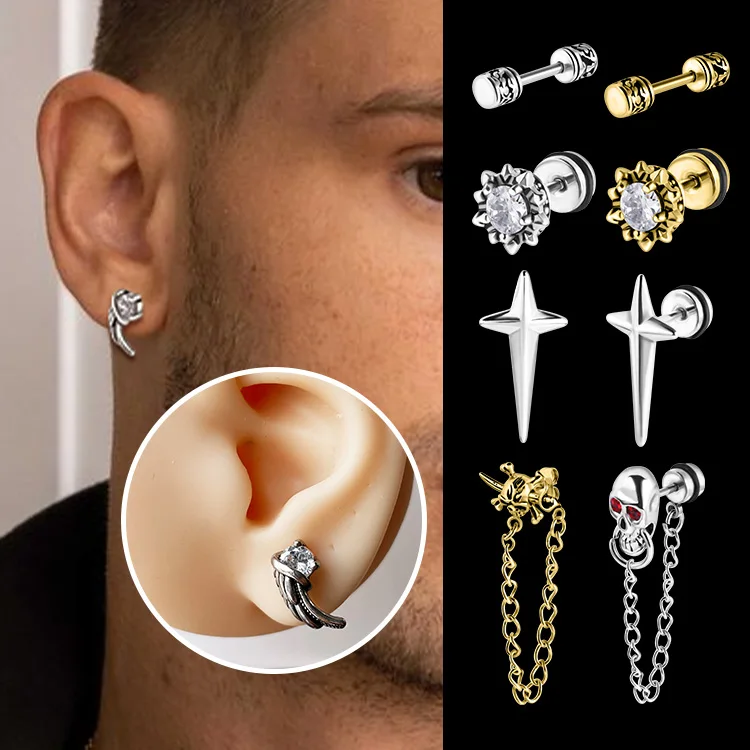 Fashion Jewelry Earrings Chain Pendant Earrings Halloween Skull Stainless Steel Earrings