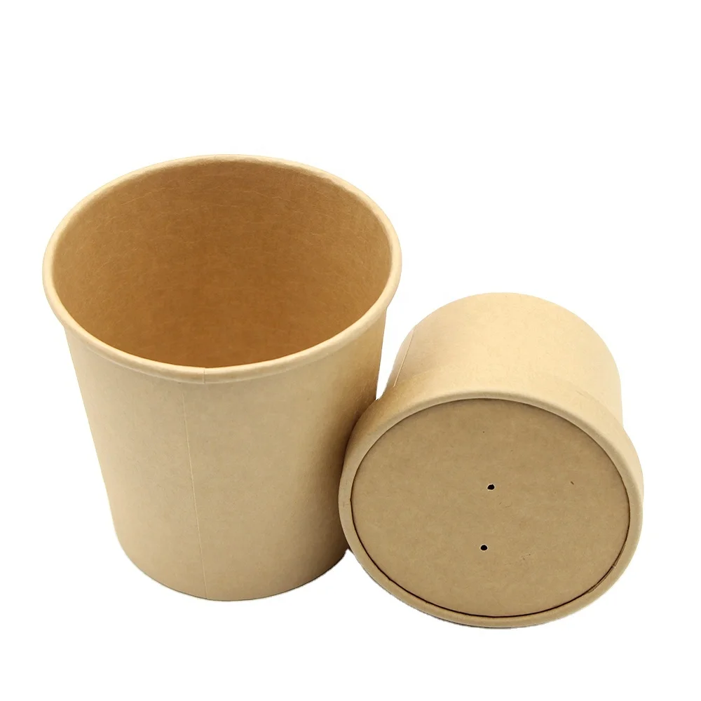 Eco waterproof and grease proof brown kraft paper bowl container soup cup