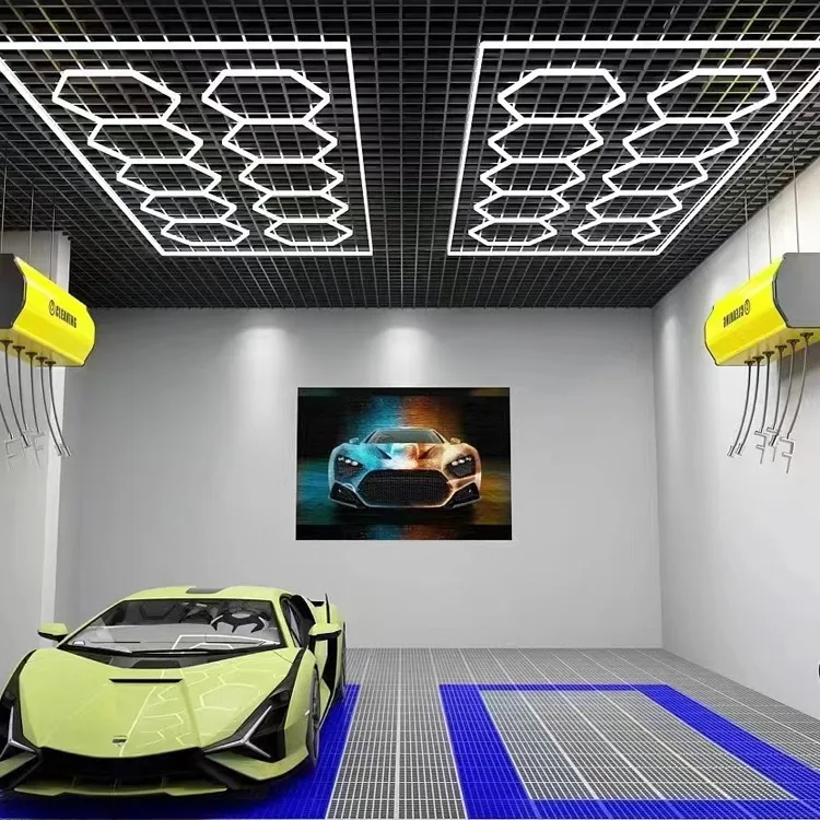 Wholesale Honeycomb Auto Car Detailing Work Light Bar Car Wash Station 110V 220V Garage Ceiling Hexagonal Led Lights