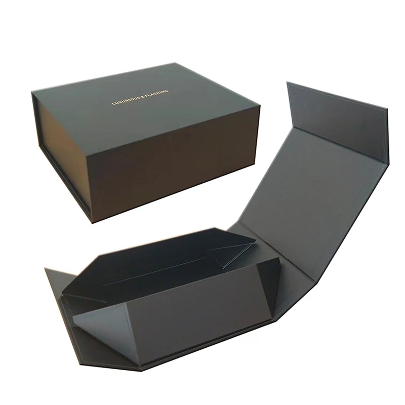 Custom Logo Cardboard Packaging Magnetic lid Black Clothes Shoes Foldable magnetic Paper Gift Box with logo